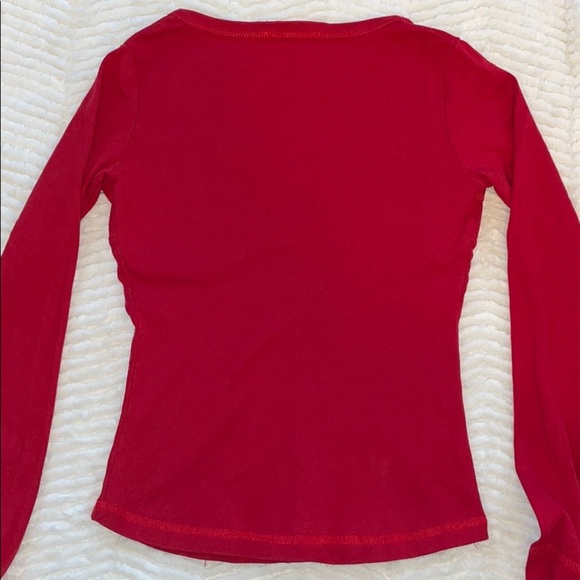 Red Deep V Long Sleeve Tee - Picture 3 of 6